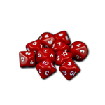 10 zijdige dobbelsteen 1 - 10 rood set van 10 stuks
