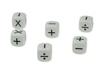 Set van 10 stuks rekendobbelstenen min, plus, keer en gedeeld door