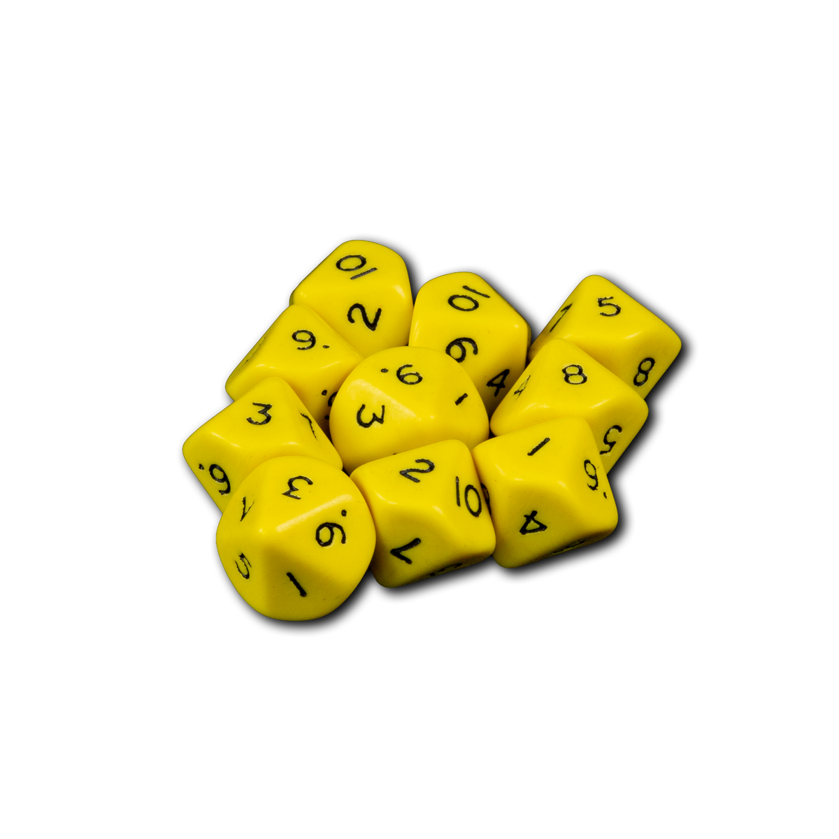 10 zijdige dobbelsteen 1 - 10 geel set van 10 stuks