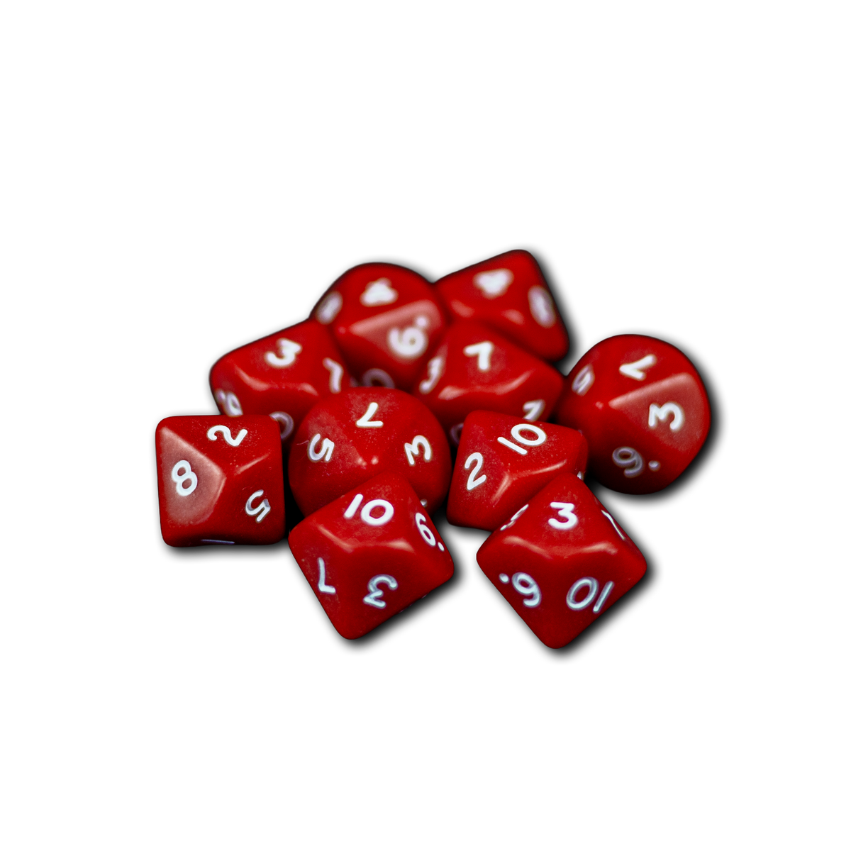 10 zijdige dobbelsteen 1 - 10 rood set van 10 stuks