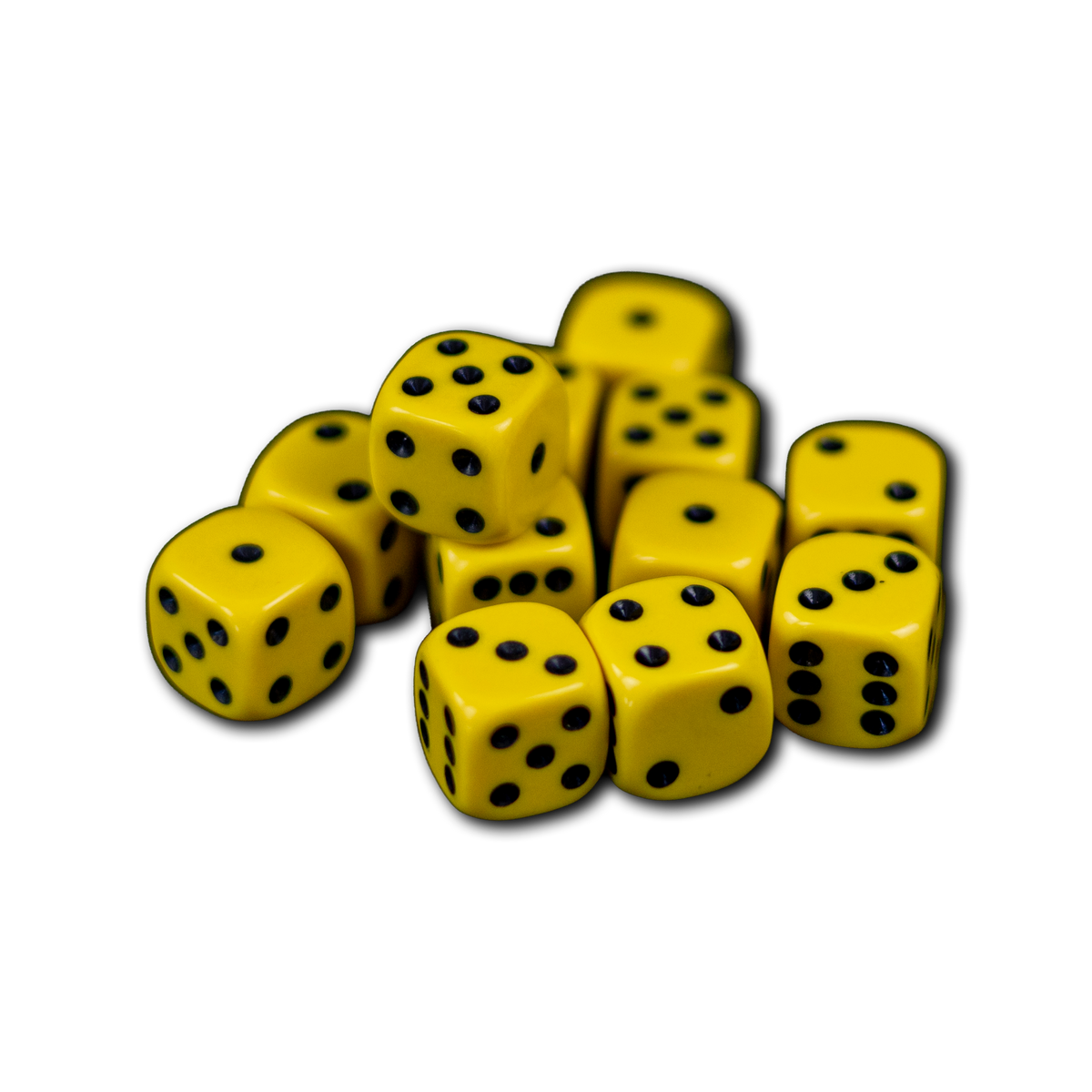 Dobbelsteen 1 - 6  geel set van 12 stuks