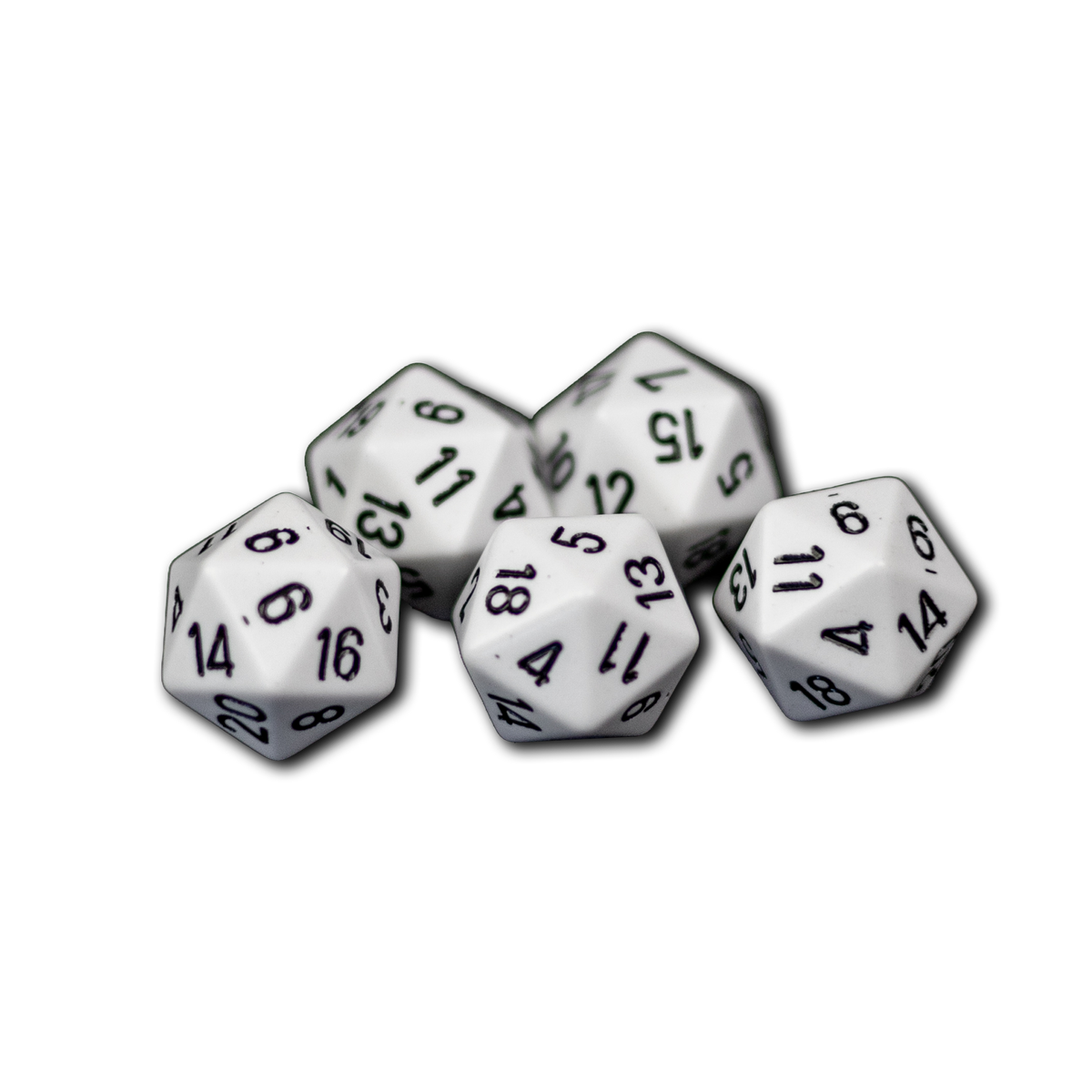 20 zijdige dobbelsteen 1 - 20 wit set van 5 stuks