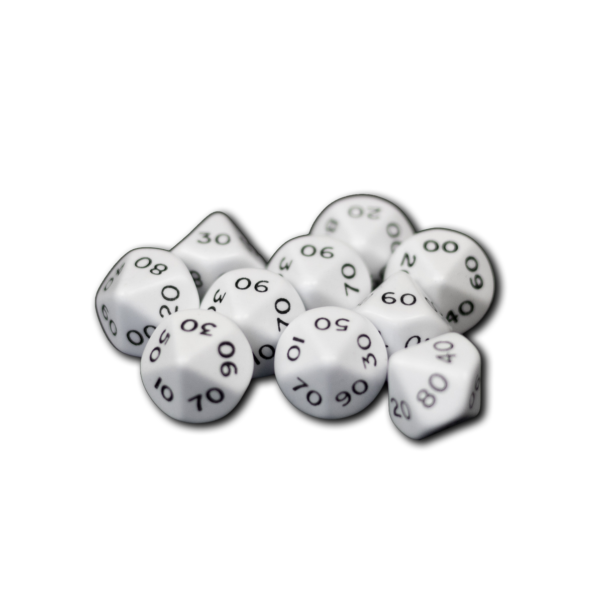 10 zijdige dobbelsteen 00 - 90 wit set van 10 stuks