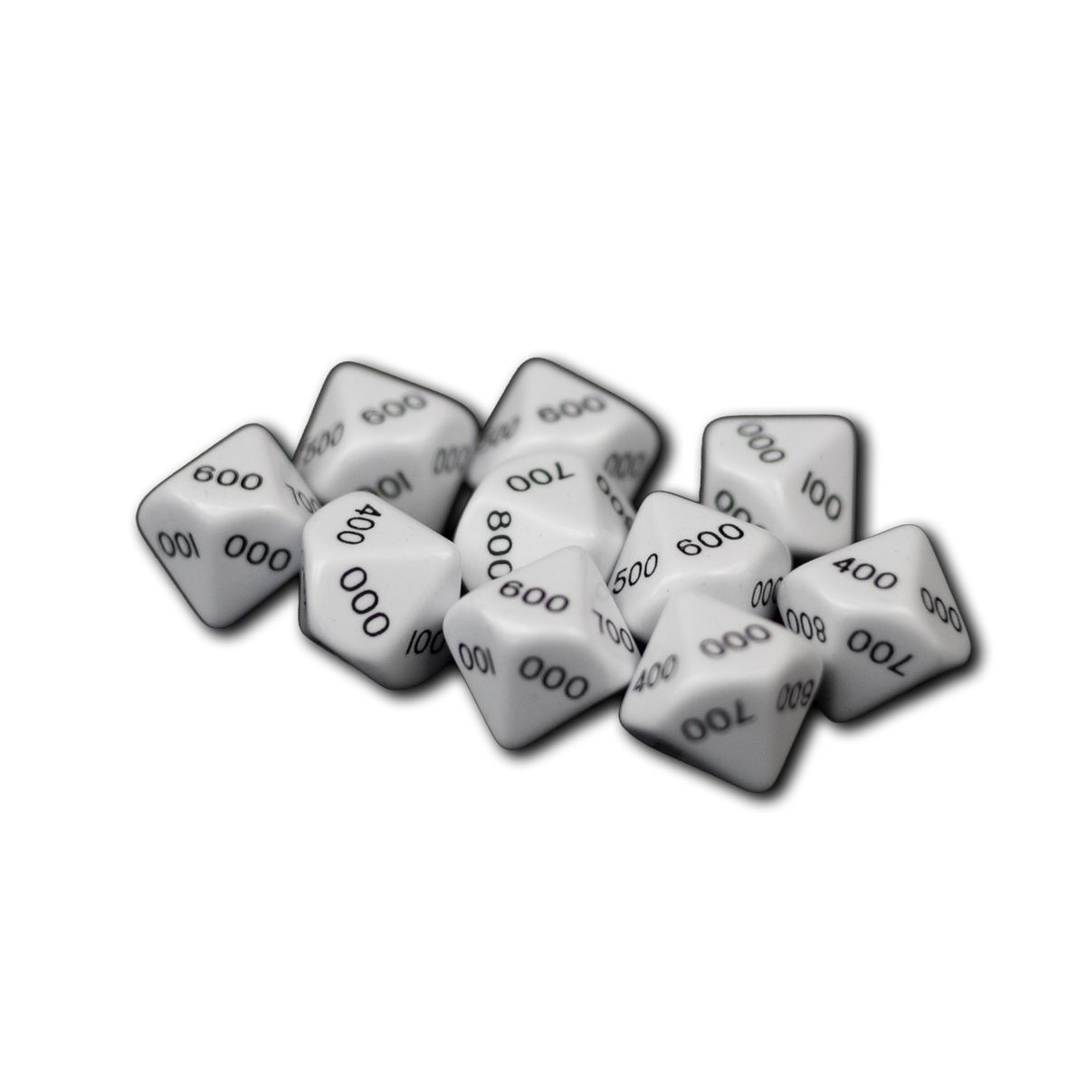 10 zijdige dobbelsteen 000 - 900 wit set van 10 stuks